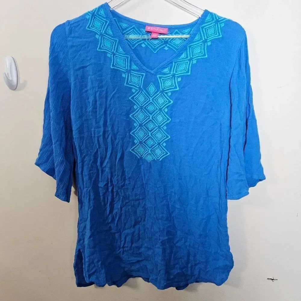 Lilly Pulitzer Target Embroidered Guazy Blue Tunic Small